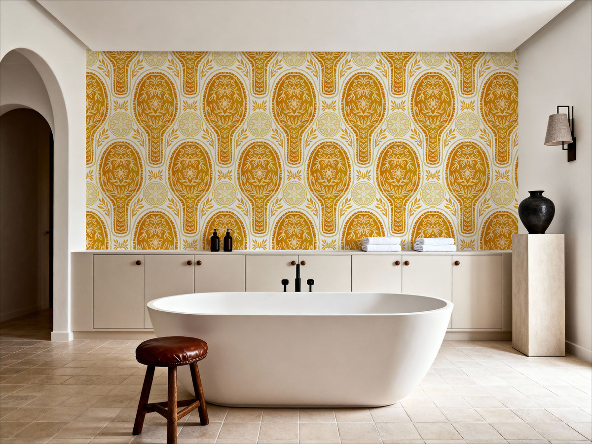 Floral Rackets, Yellow Mural Wallpaper - room preview 04