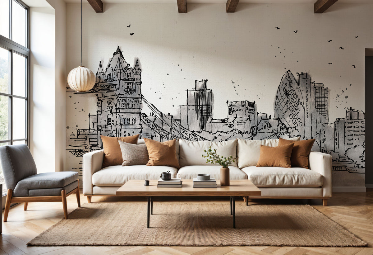 Skyline Sketches London Mural Wallpaper - room preview 04