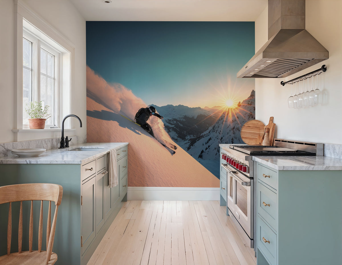 Sunset Skiing Mural Wallpaper - room preview 04