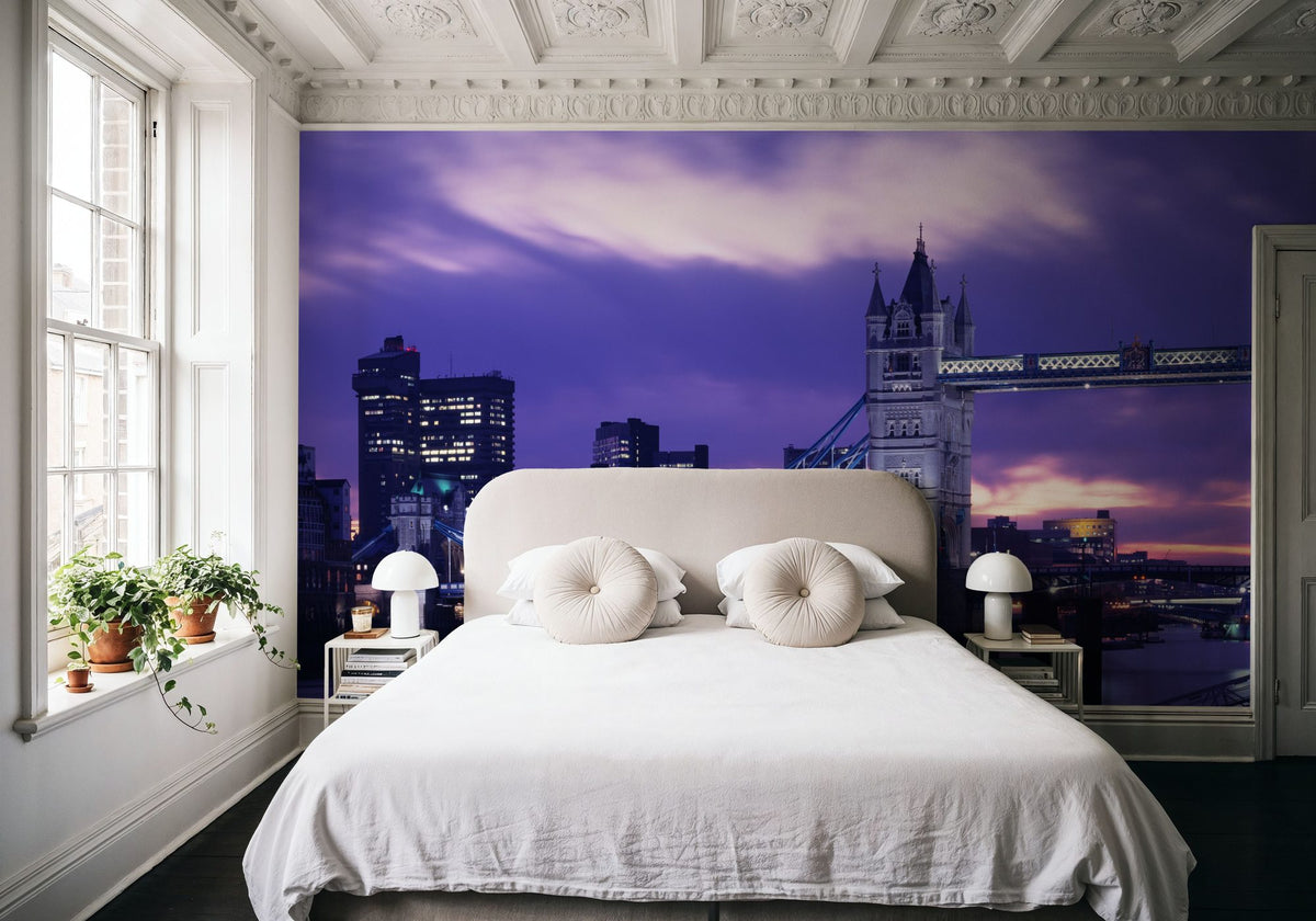 Purple Tower Bridge Twilight Mural Wallpaper - room preview 04