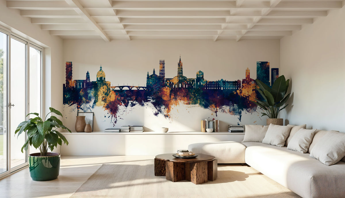 Toulouse France Skyline Blue & Bronze Mural Wallpaper - room preview 04