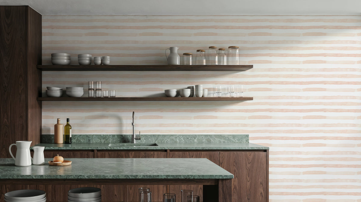Watercolor Stripes Peach Mural Wallpaper - room preview 04