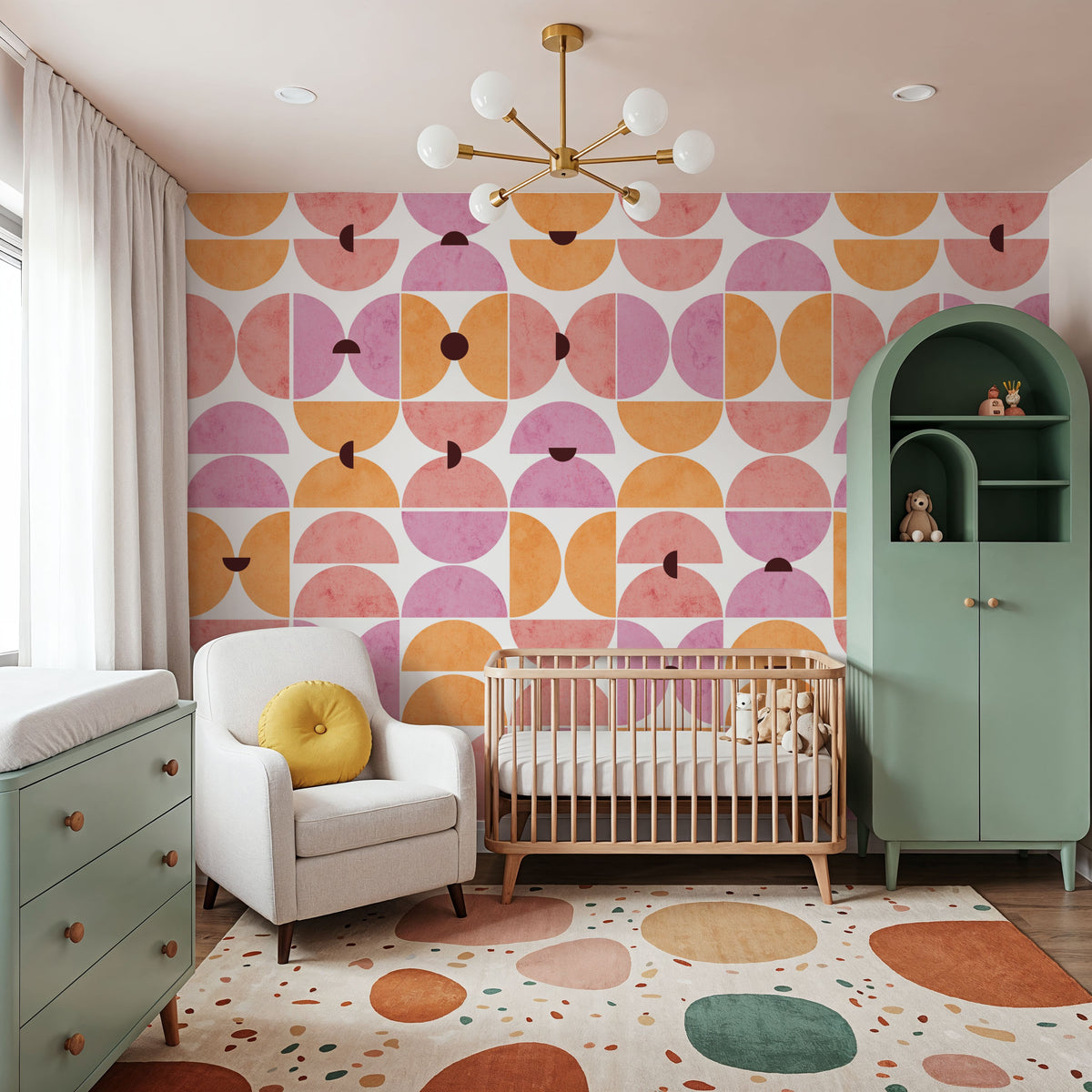 Homley Retro Shapes, Pink Mural Wallpaper - room preview 04