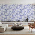 Peony Passion, Blue on White Mural Wallpaper - room preview 04
