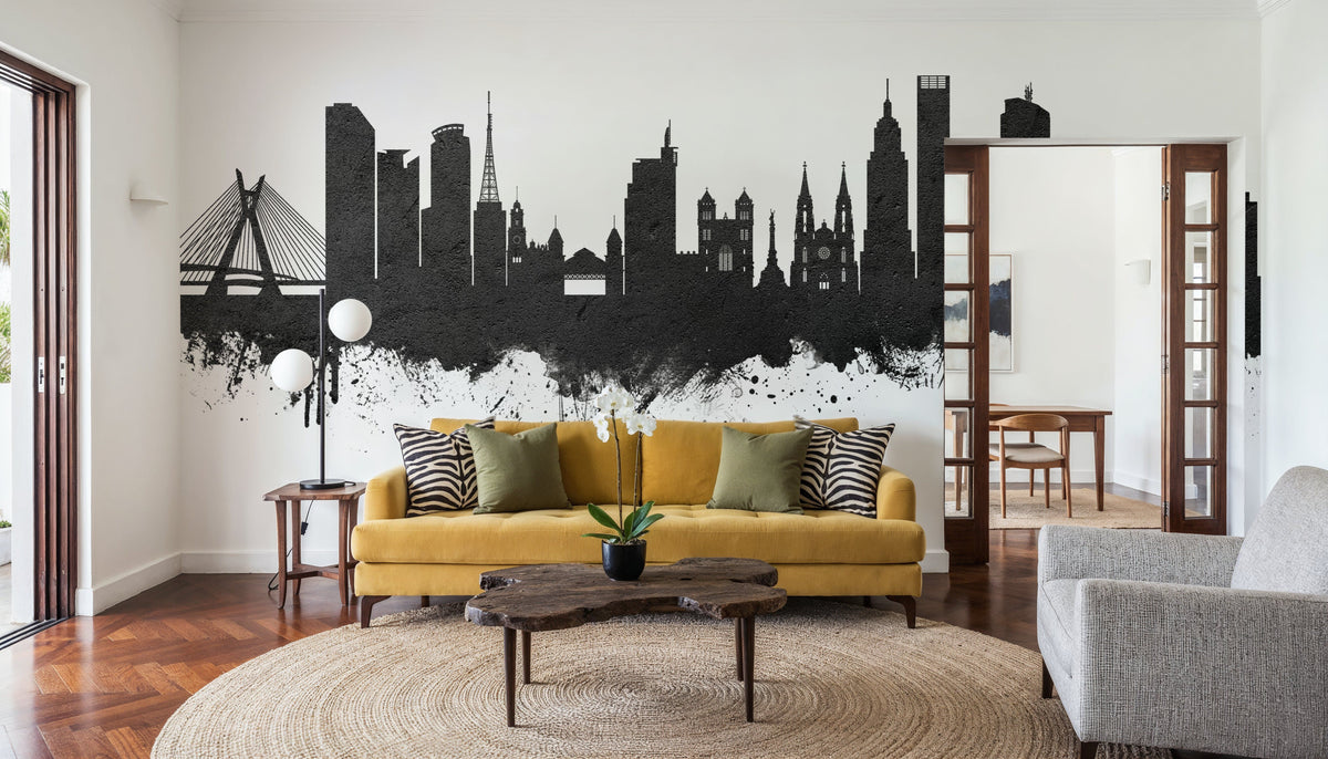 São Paulo Brazil Skyline Black & White Mural Wallpaper - room preview 04