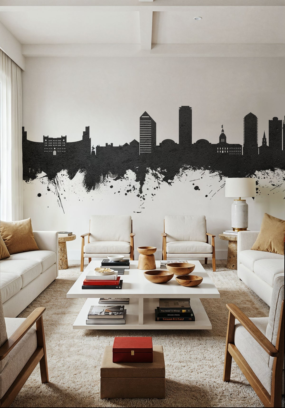 Tallahassee Florida Skyline Black & White Mural Wallpaper - room preview 04