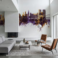 Pamplona Spain Skyline Purple & Gold Mural Wallpaper - room preview 04