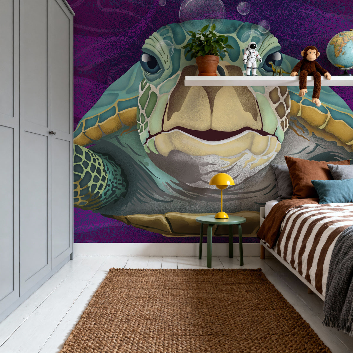 Hello Turtle, Purple Mural Wallpaper - room preview 04