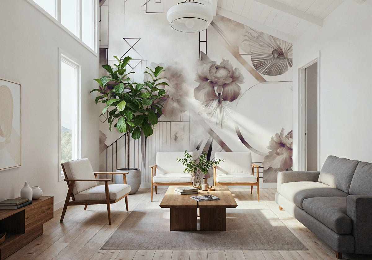 Watercolor Geometry Brown Mural Wallpaper - room preview 04