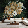 Moody Golden Florals Mural Wallpaper - room preview 04