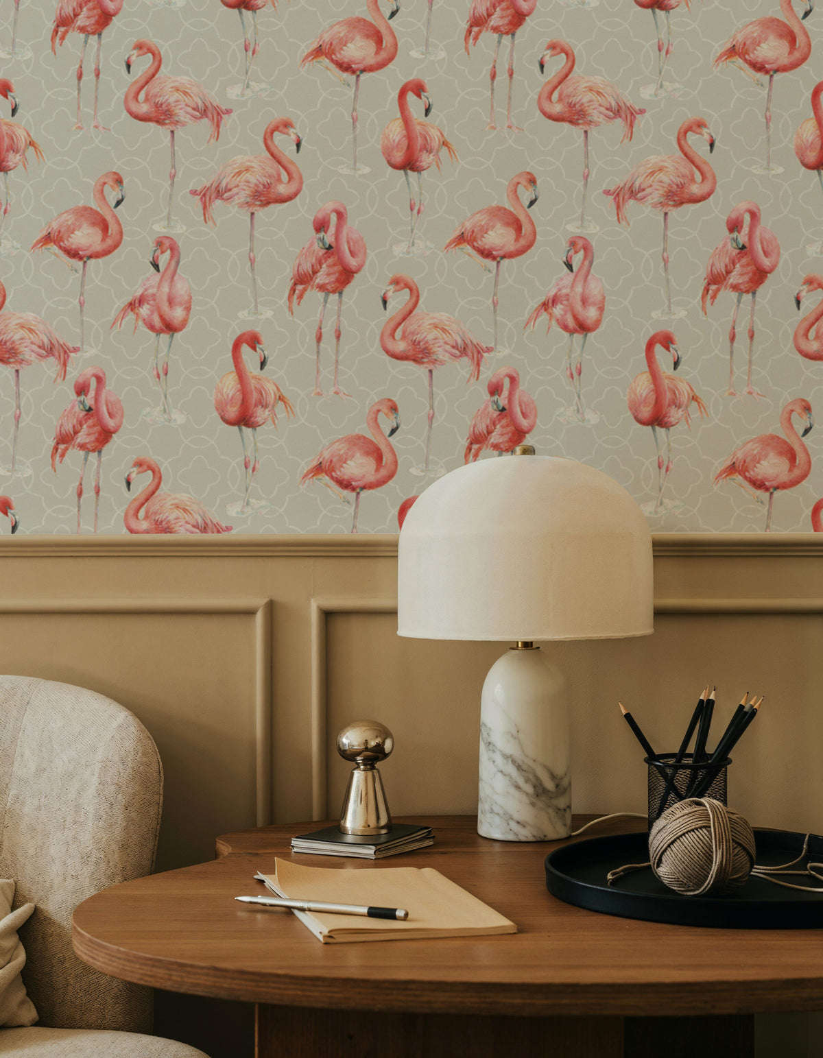 Flamingo Goals Gray Mural Wallpaper - room preview 04