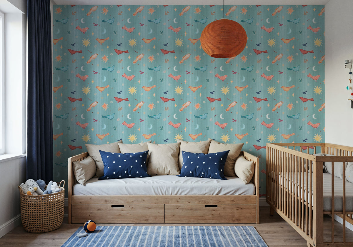 Boho Skies Blue Mural Wallpaper - room preview 04