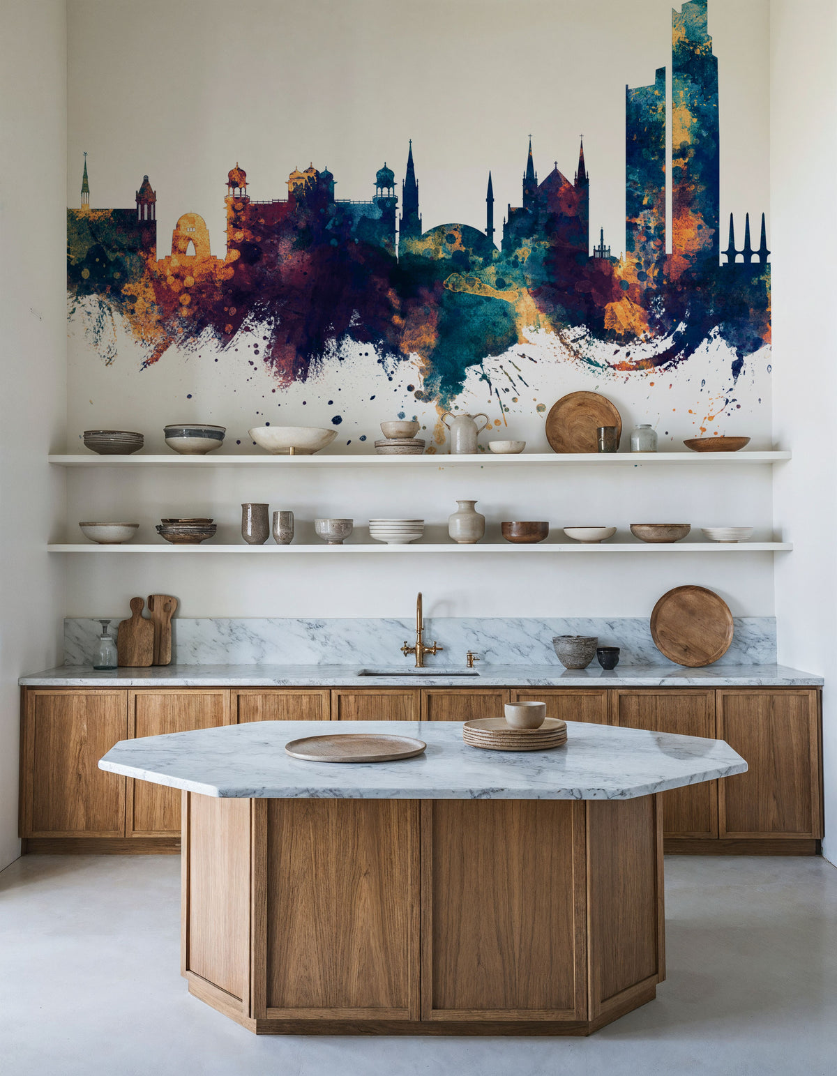 Karachi Pakistan Skyline Blue & Bronze Mural Wallpaper - room preview 04