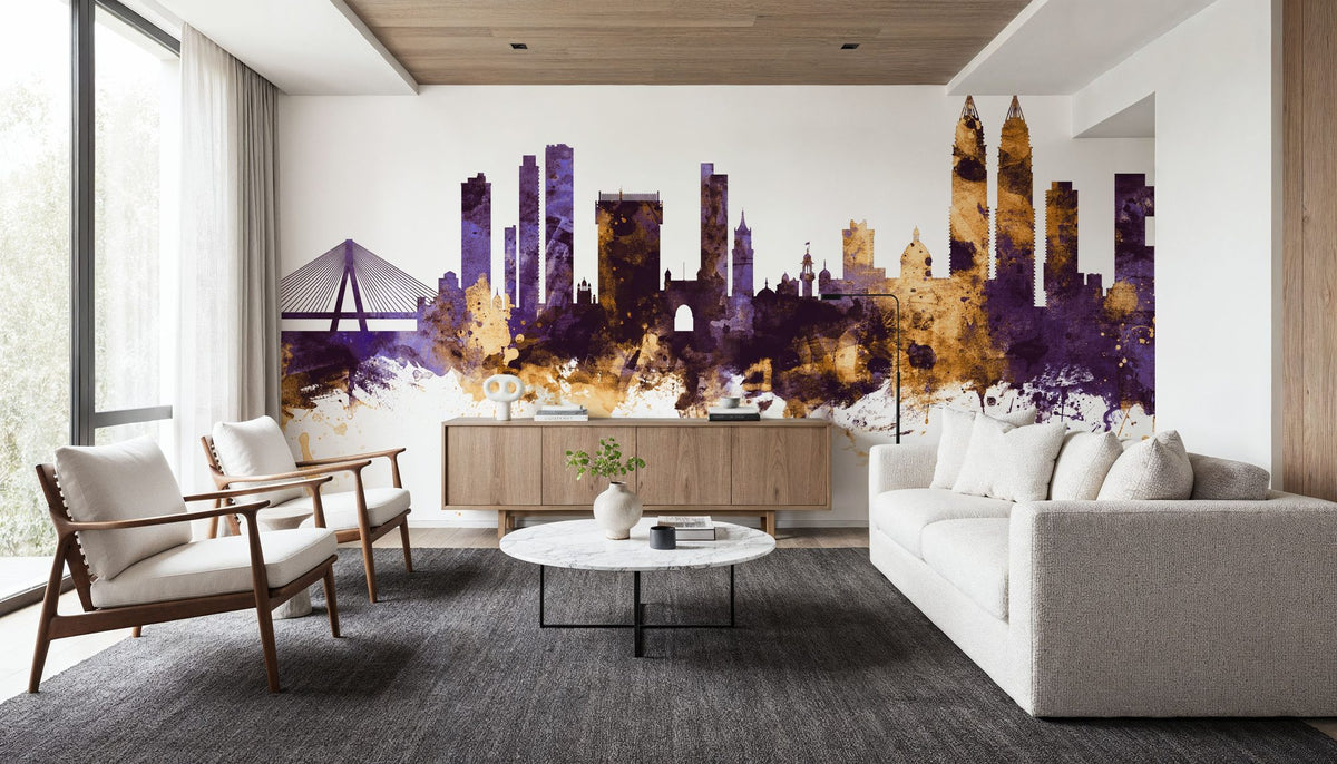 Mumbai Skyline India Bombay Purple & Gold Mural Wallpaper - room preview 04