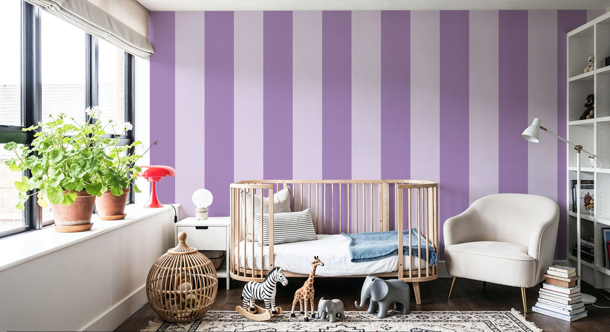 Circus Stripes, Purple on Purple Mural Wallpaper - room preview 04