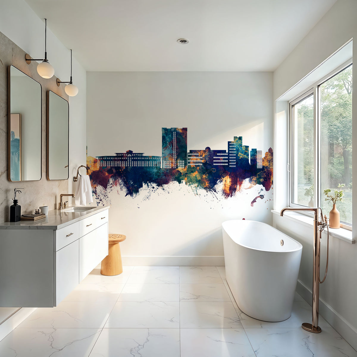 Telford England Skyline Blue & Bronze Mural Wallpaper - room preview 04