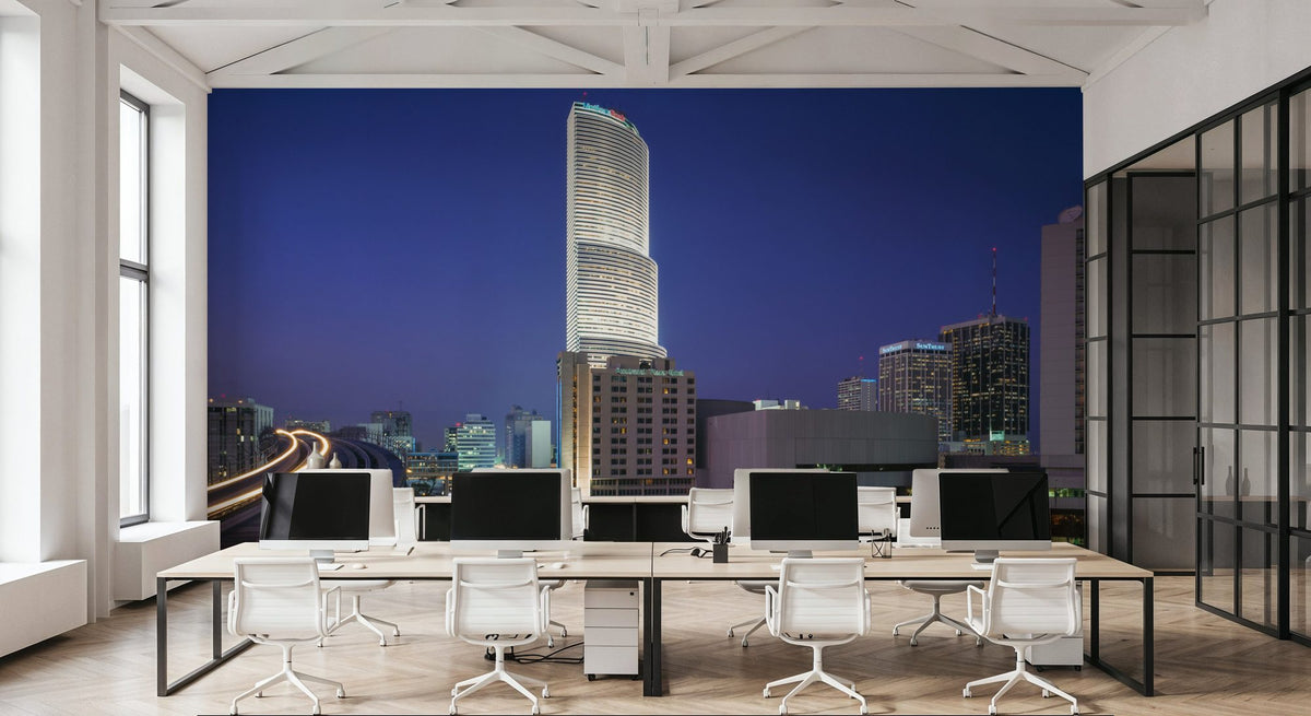 Deep Blue Twilight Metropolis Mural Wallpaper - room preview 04