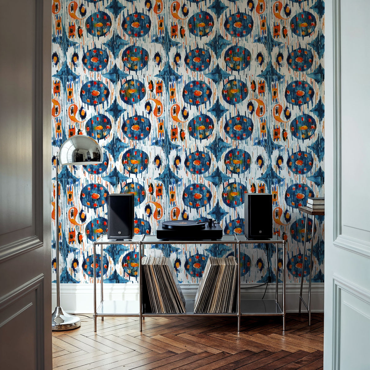 Blue Circle Ikat Mural Wallpaper - room preview 04