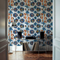 Blue Circle Ikat Mural Wallpaper - room preview 04