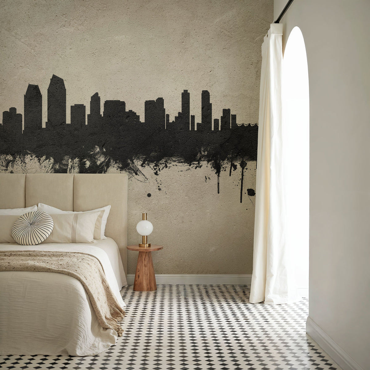 San Diego California Skyline Concrete Mural Wallpaper - room preview 04