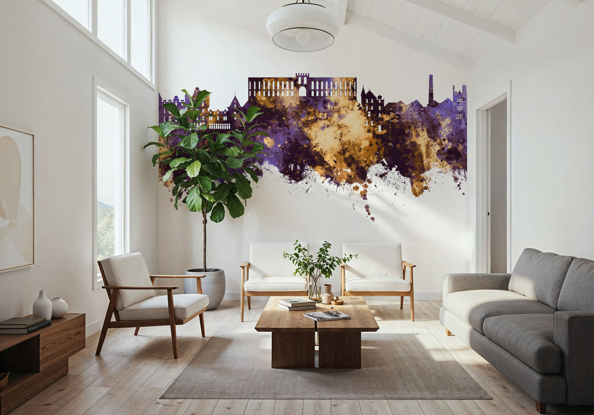 Oban Scotland Skyline Purple & Gold Mural Wallpaper - room preview 04