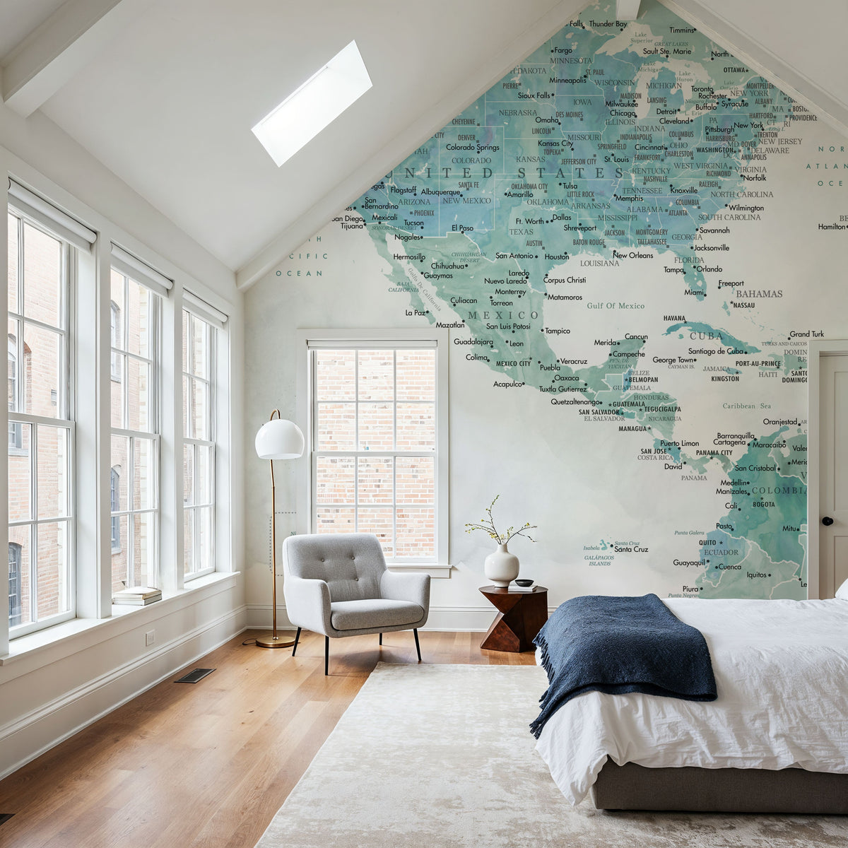 US Mexico Caribbean Map - Aquamar Wash Mural Wallpaper - room preview 04