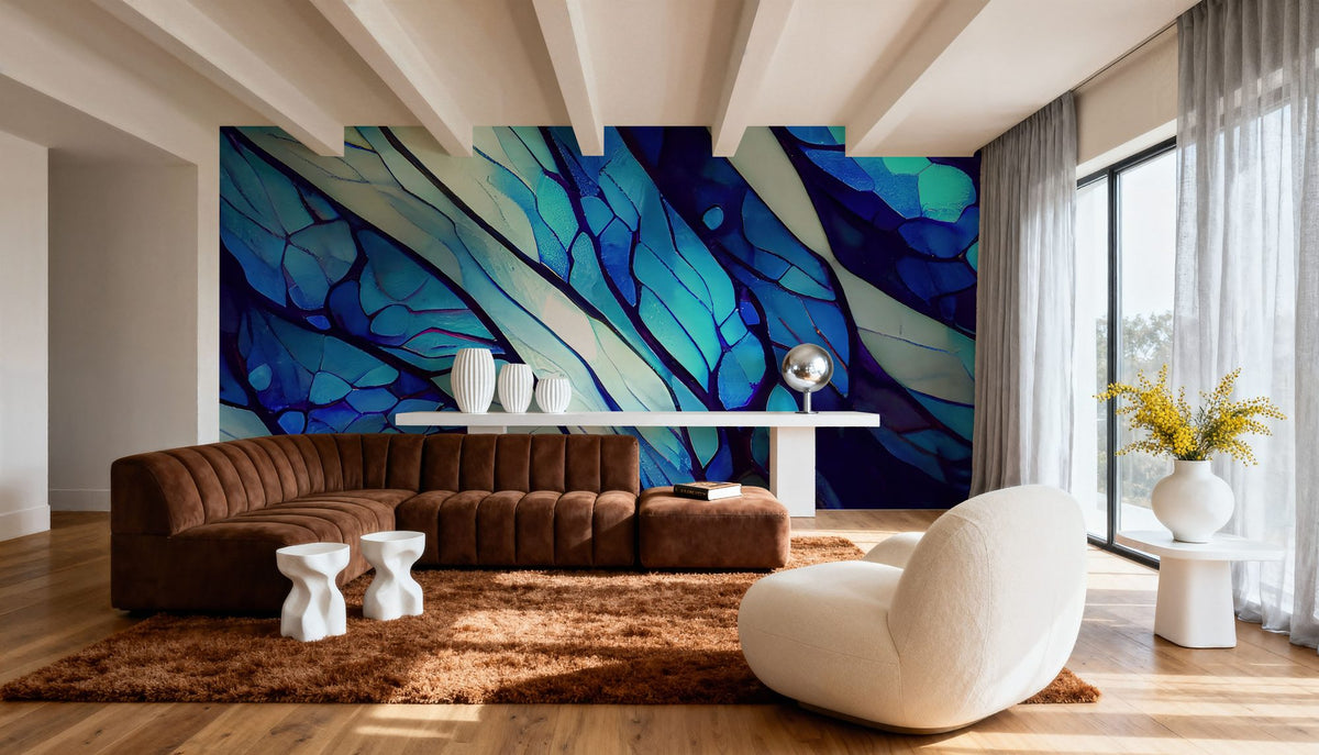 Blue Organic Fields Mural Wallpaper - room preview 05