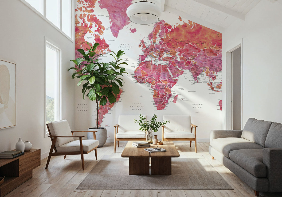 World Map Cities - Tatiana Mural Wallpaper - room preview 04