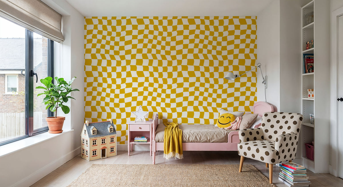 Warped Checkerboard, Sunflower Mural Wallpaper - room preview 04