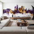 Derby England Skyline Purple & Gold Mural Wallpaper - room preview 04