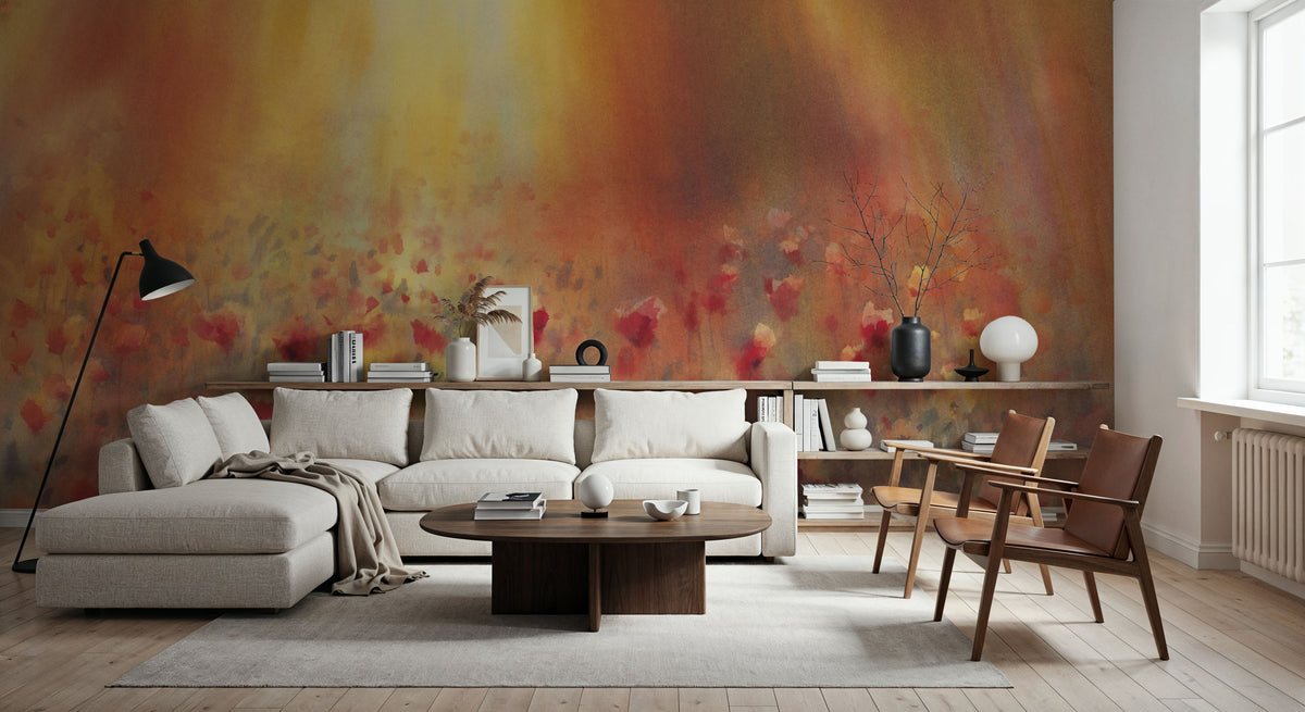 Sunlit Poppy Field Mural Wallpaper - room preview 04