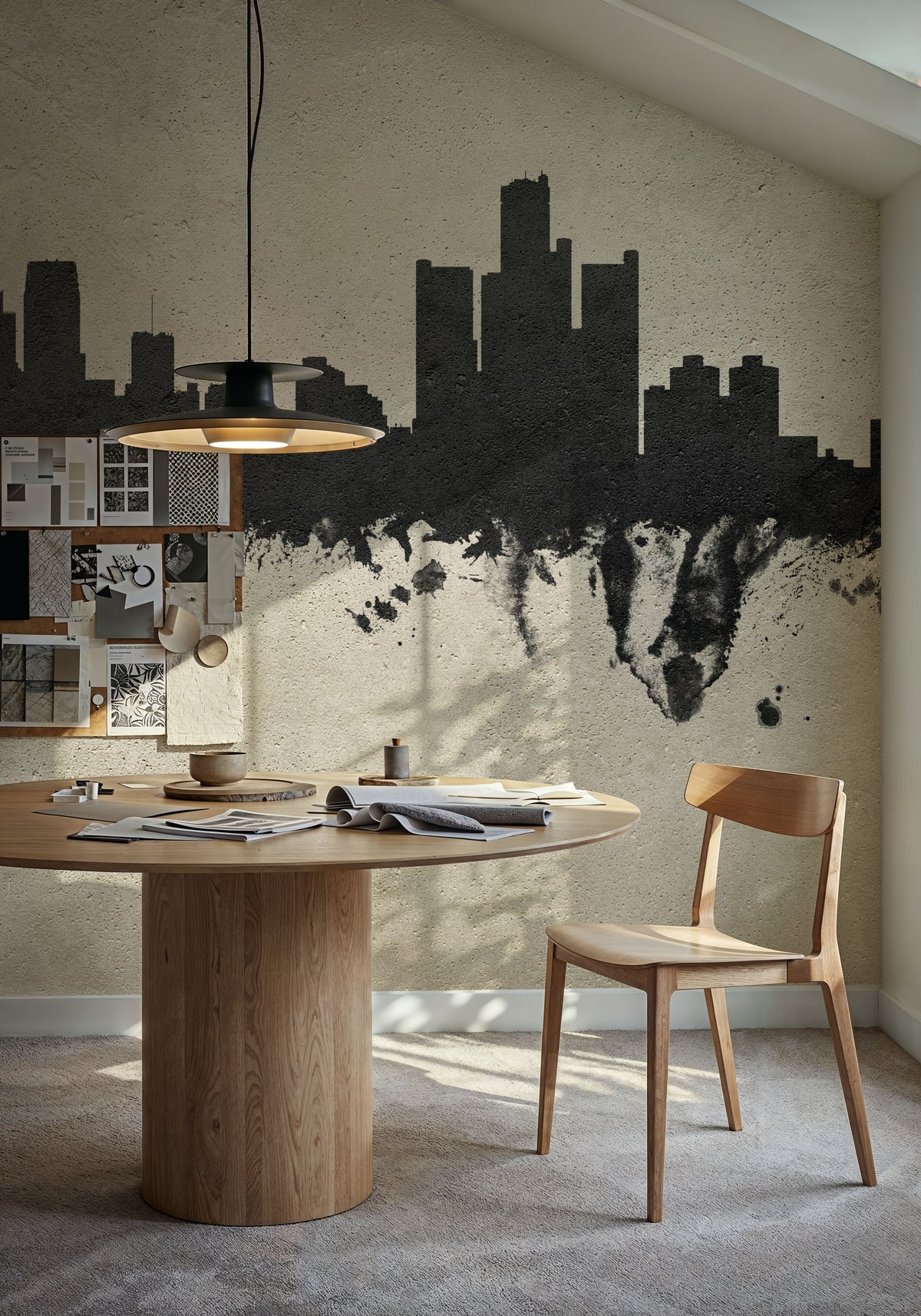 Detroit Michigan Skyline Concrete Mural Wallpaper - room preview 04
