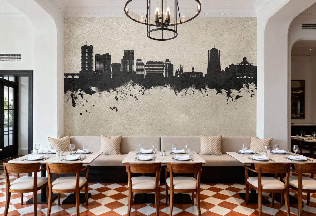 Stamford Connecticut Skyline Concrete Mural Wallpaper - room preview 04
