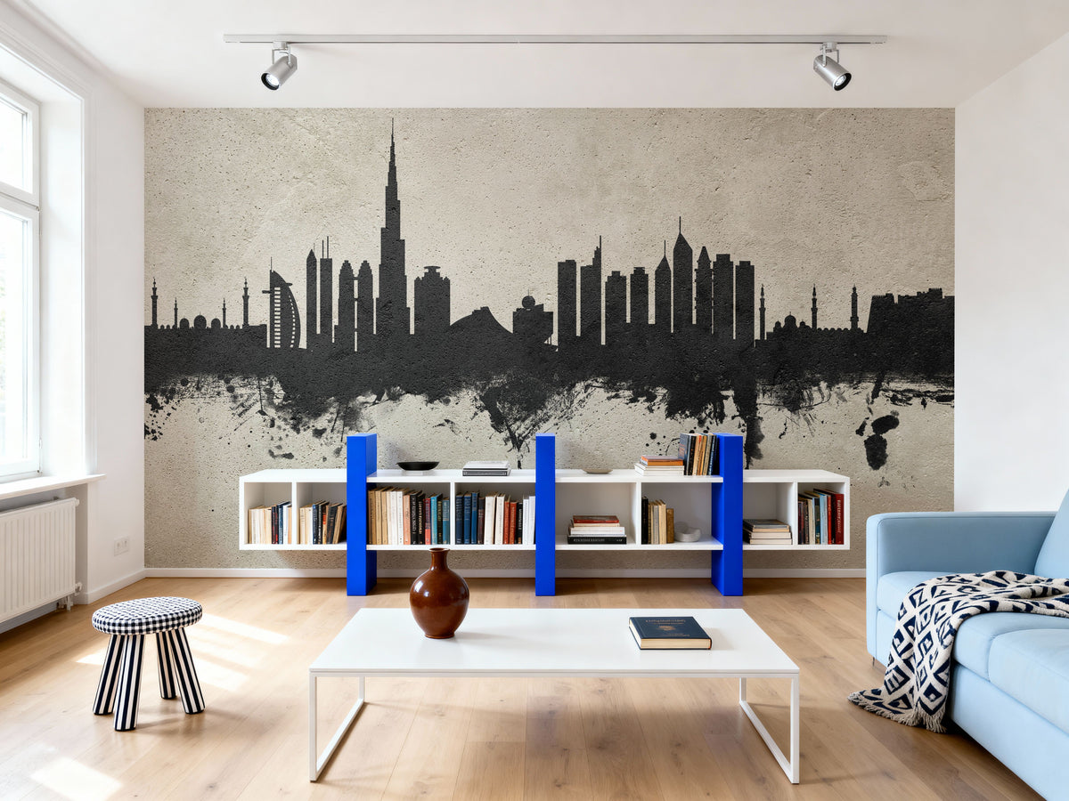 Dubai Skyline Concrete Mural Wallpaper - room preview 04