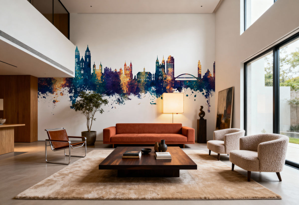 Magdeburg Germany Skyline Blue & Bronze Mural Wallpaper - room preview 04