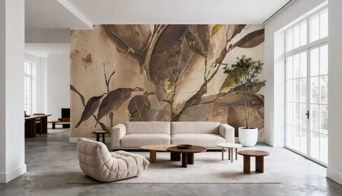 Gilded Leaf Collage I Mural Wallpaper - room preview 04