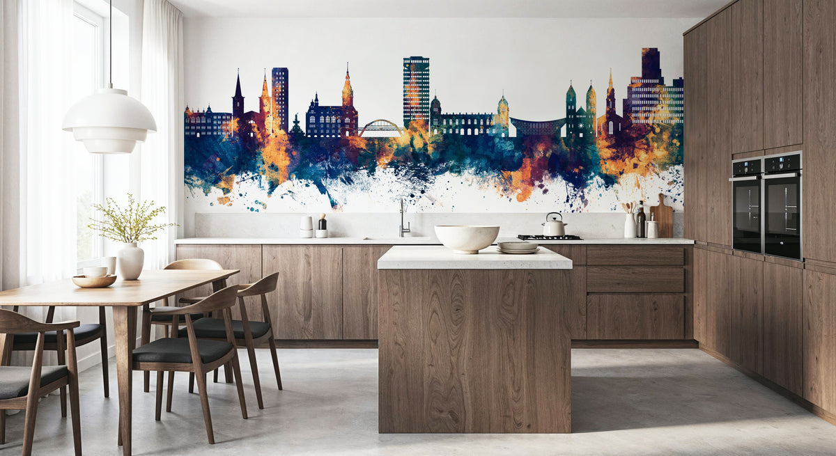 Wuppertal Germany Skyline Blue & Bronze Mural Wallpaper - room preview 04