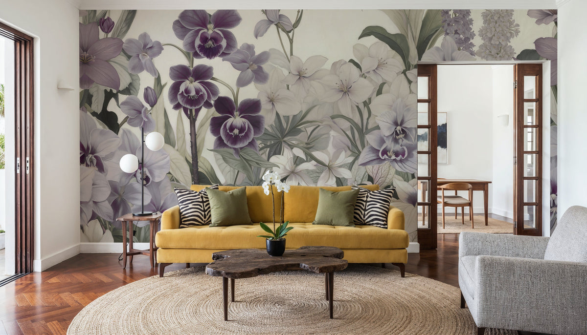 The Tenderness of Orchids, Purple Mural Wallpaper - room preview 04