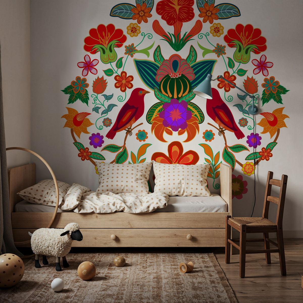 Otomi Floral Birds Mural Wallpaper - room preview 04