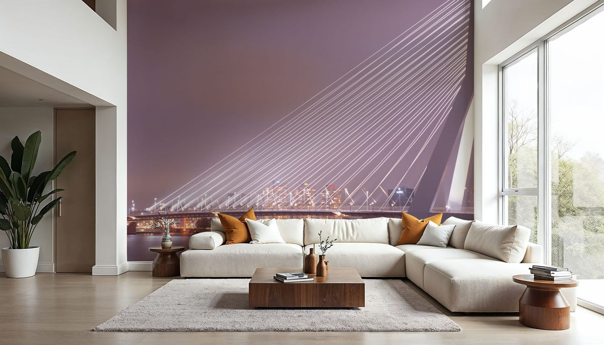 Twilight Bridge Crossing Mural Wallpaper - Neutral Tone - room preview 04