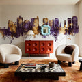 Sarasota Florida Skyline Purple & Gold Mural Wallpaper - room preview 04