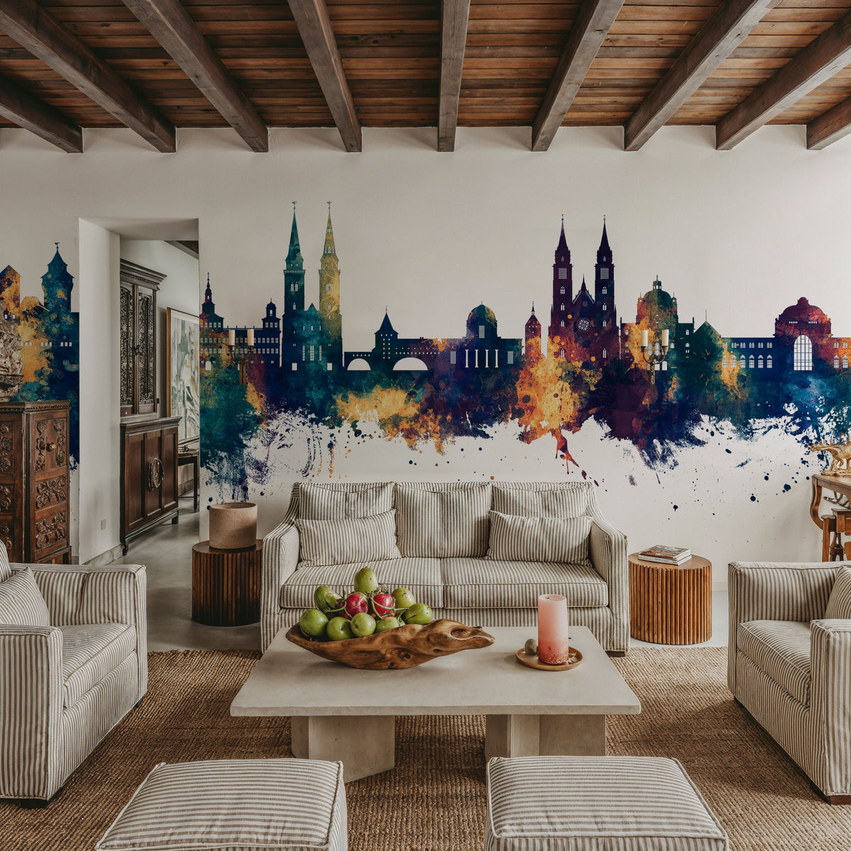 Nürnberg Germany Skyline Blue & Bronze Mural Wallpaper - room preview 04