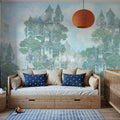 Treehouse Neighborhood Cool Pastel Mural Wallpaper - room preview 04