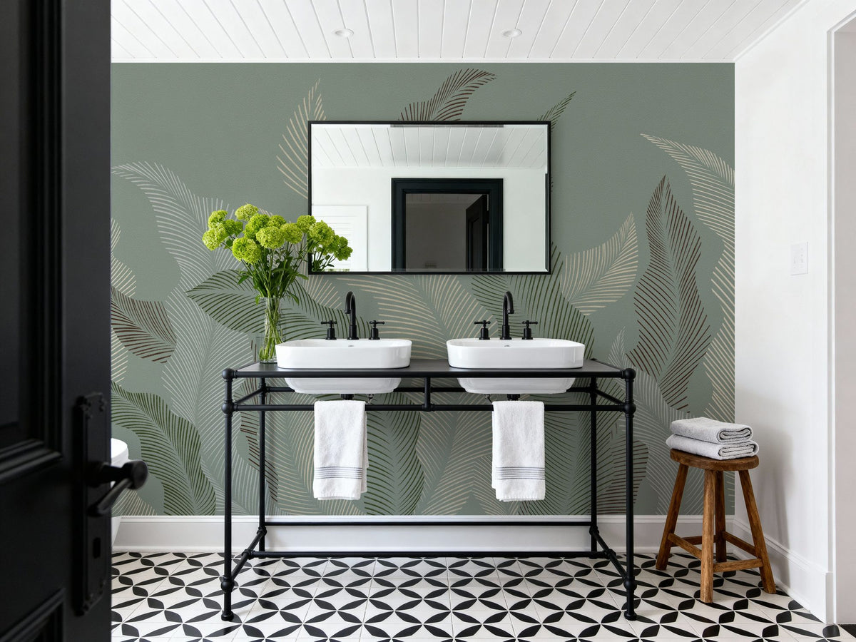 Foliage Flow, Sage Mural Wallpaper - room preview 04