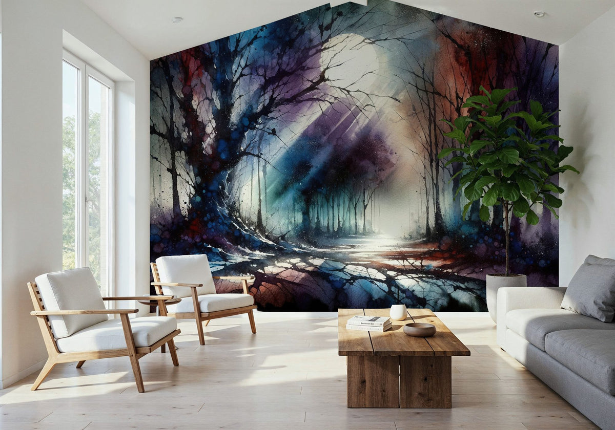 Mystical Moonlit Forest Scene Mural Wallpaper - room preview 04