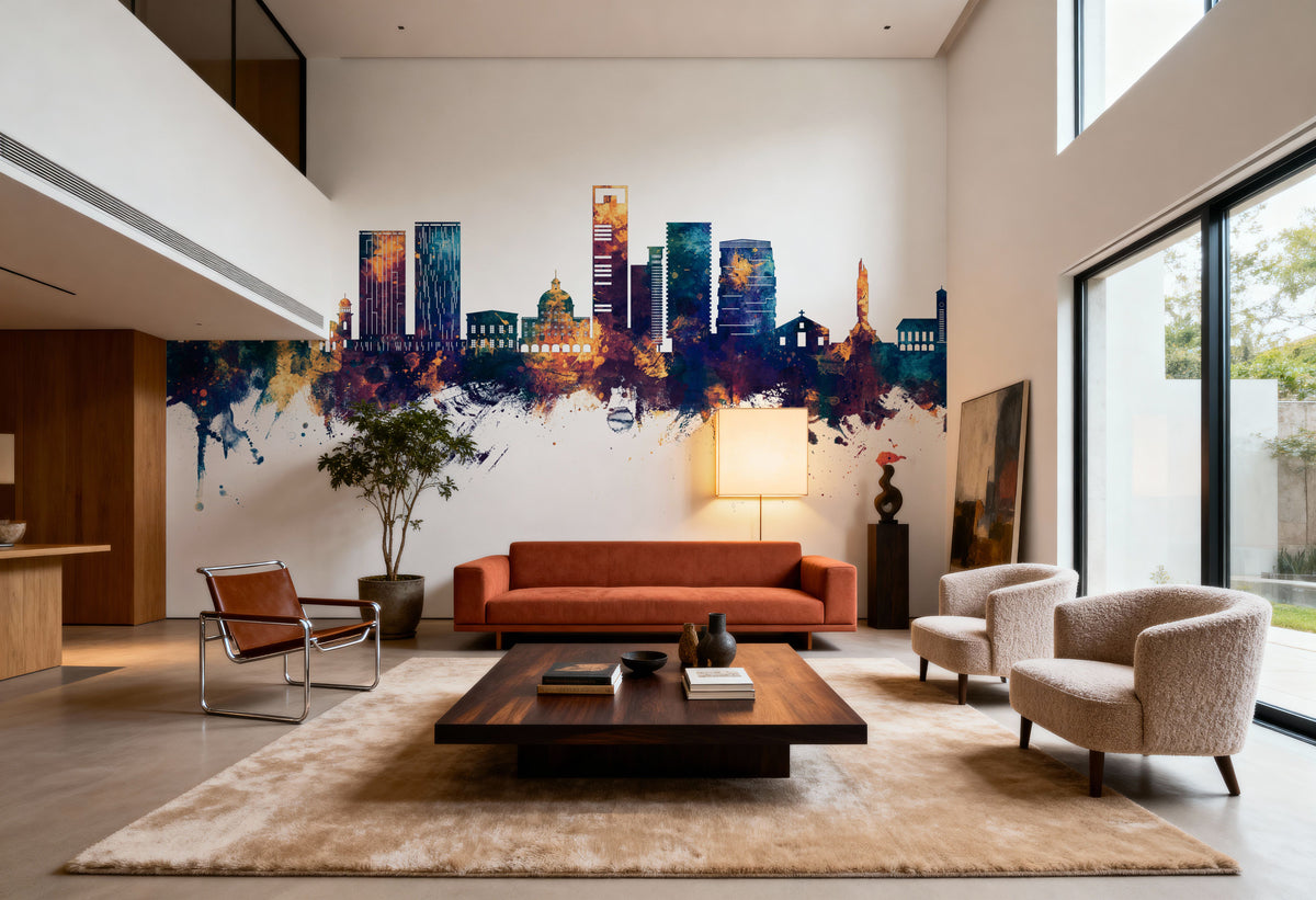 Luanda Skyline Blue & Bronze Mural Wallpaper - room preview 04