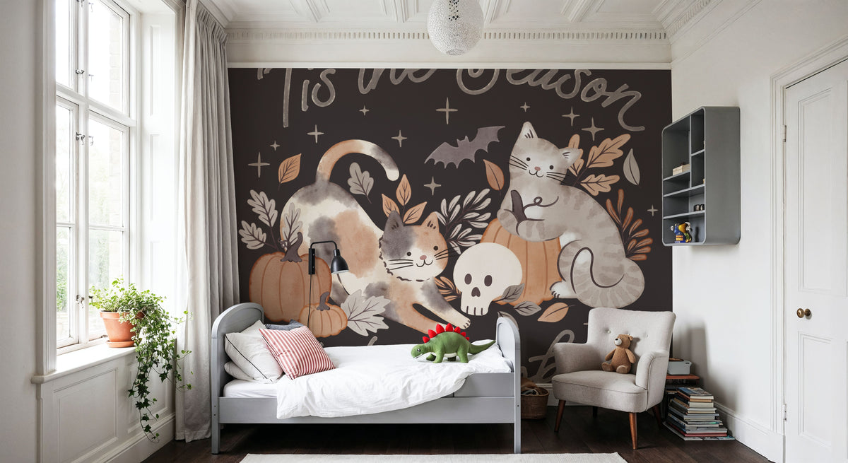 Pumpkins and Paws II Dark Mural Wallpaper - room preview 04