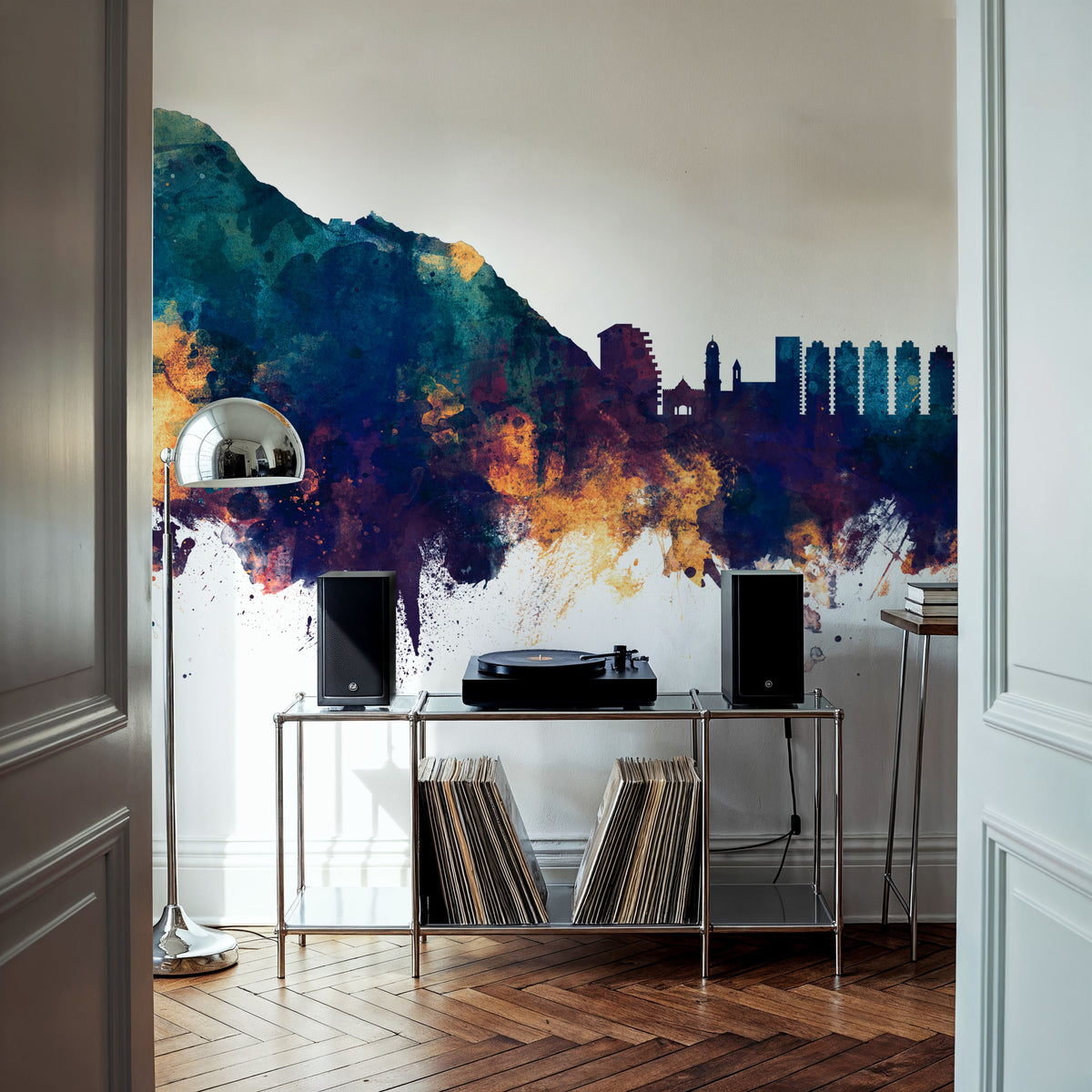 Gibraltar Skyline Blue & Bronze Mural Wallpaper - room preview 04