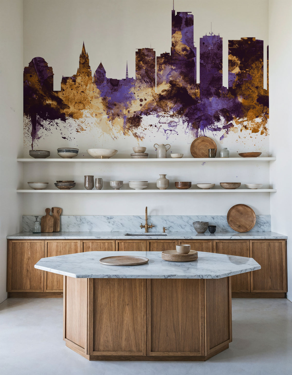 Essen Germany Skyline Purple & Gold Mural Wallpaper - room preview 04