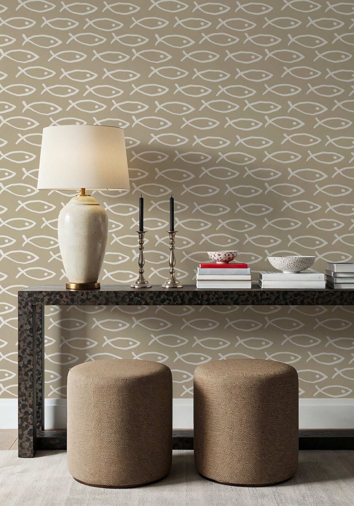 Seaside Fish Beige Mural Wallpaper - room preview 04